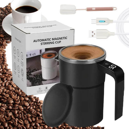 2026 New Electric Coffee Mug With a Built-In Lcd Thermometer,Upgraded Automatic Magnetic Stirring Coffee Mug,Magnetic Self Stirring Cup,Perfect For Brewing Coffees, Milk, Cocoa, Etc. (Black)