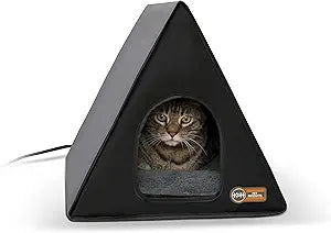 K&H Pet Products Heated Outdoor Cat House A-Frame, Weatherproof Shelter for Strays & Ferals, Safety Listed Insulated Outdoor Kitty House, Removable Door Flap - Gray/Black 18 X 14 X 14in 20W