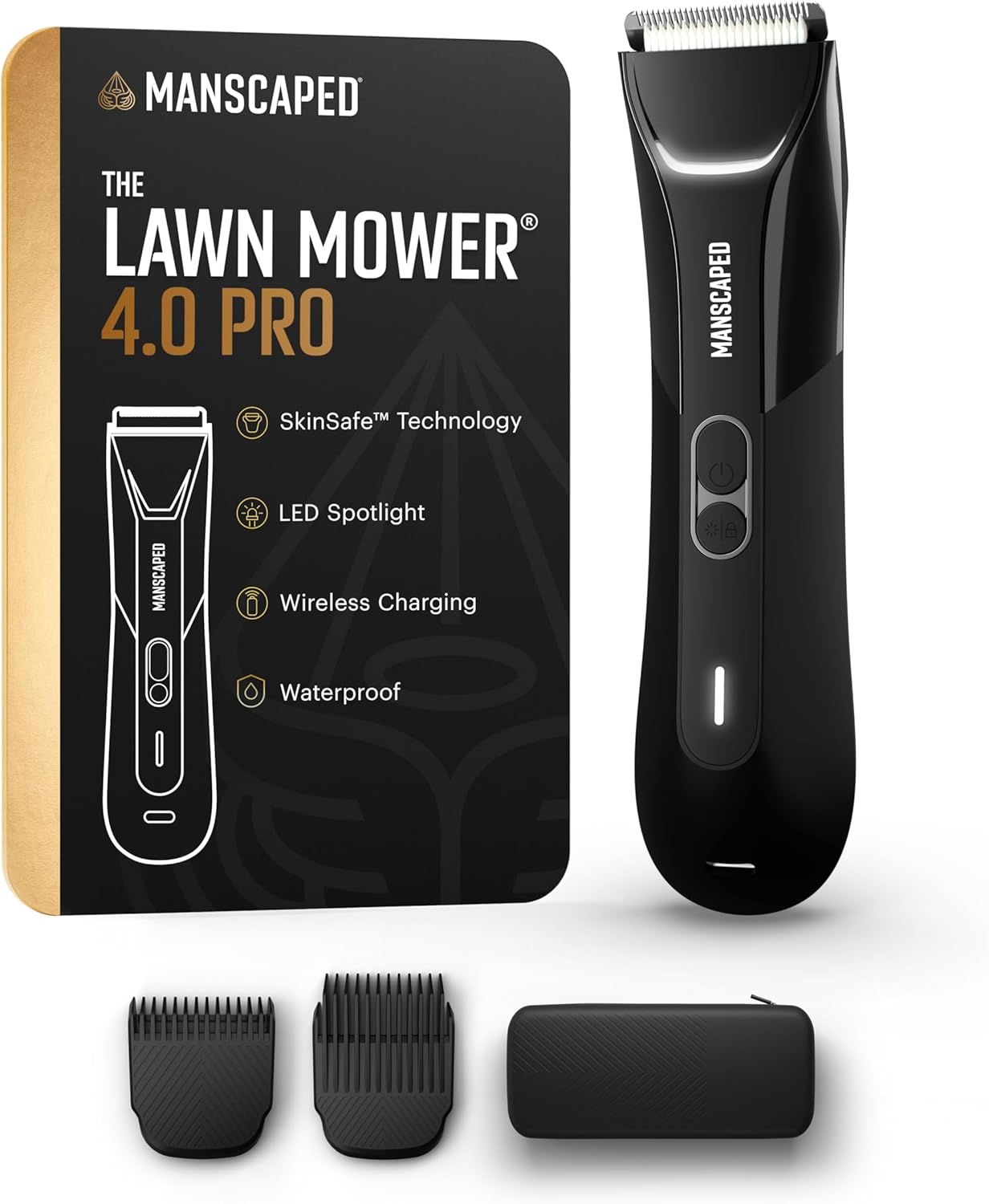 MANSCAPED® The Lawn Mower® 4.0 PRO - Groin & Body Hair Trimmer, Updated SkinSafe® Trimmer Blade, Waterproof Wet\/Dry Groomer, USB-C & Wireless Charging Compatible, Men\u2019s Ball Shaver with Travel Lock