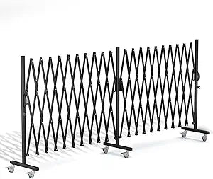 Expandable Barricade Gate,200" Metal Safety Barrier Gate with Casters,Accordion Garden Yard Outdoor Indoor Fence Folding Security Dog Gates Wall Mount,Black