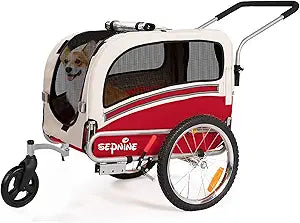 Sepnine 2 in 1 Pet Bicycle Trailer with a 6" Stroller Wheel Suitable for Small and Medium Dogs, Carrier Up to 66/88 LBS, Easy Folding Cart Frame, Quick Release Wheel, Universal Bicycle Coupler