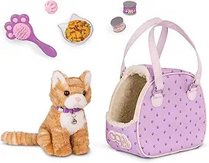Our Generation - Pet Carry Bag & Care Toy - Plush Tabby Cat Plush - 18" Doll Accessory - Pretend Play - For Ages 3+ - Jumping on Cat Carrier