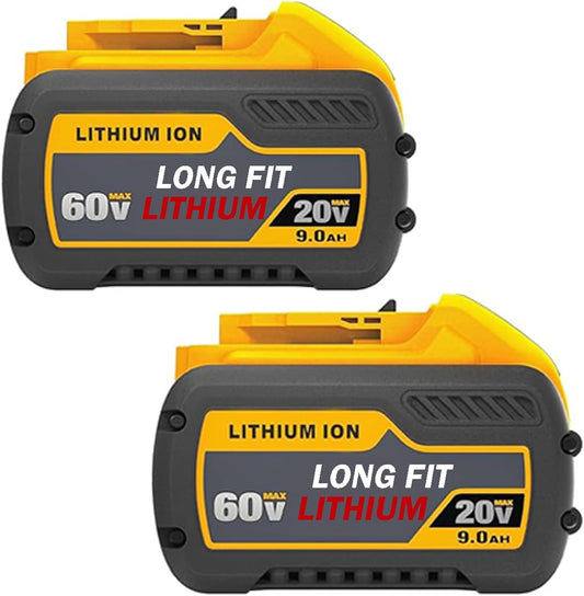 LONG FIT 2-Pack 9.0Ah Replace for Dewalt Battery 20V 60V Max Batteries Compatible with Dewalt 20V 60V Cordless Power Tools