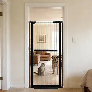 Lumizone Extra Tall Cat Gate 61.02" High Pressure Mounted Extra Wide 30.12"-34.05" (17Sizes) 1.37" Gap No Drilling Auto-Close Tall Pet Gate for Dogs (Black, 30.12"-34.05" W)