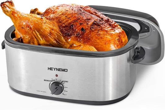 Roaster Oven 28 Quart, Electric Roaster Pan with Visible & Self-Basting Lid, Large Stainless Steel Electric Turkey Roaster Oven Defrost Warm Function, Removable Pan Rack, Fits Turkeys Up to 30LB