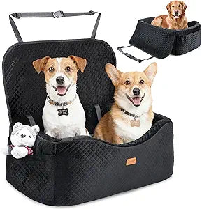 Dog Car Seat for Large Dogs up to 60 lbs or 2 Small Dogs with 4" Memory Foam, Back Seat Medium Pet Booster Seat with Triple Safety Belts, Adjustable Leashes, Detachable/Washable (Dark Black, Large)