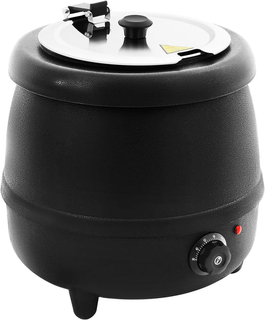 10L Commercial Food Warmer 400W 110V PP Shell Electric Black Countertop Warmer Commercial Electric Soup Warmer with Stainless Steel Hinged Lid for Restaurants and Party Home Catering