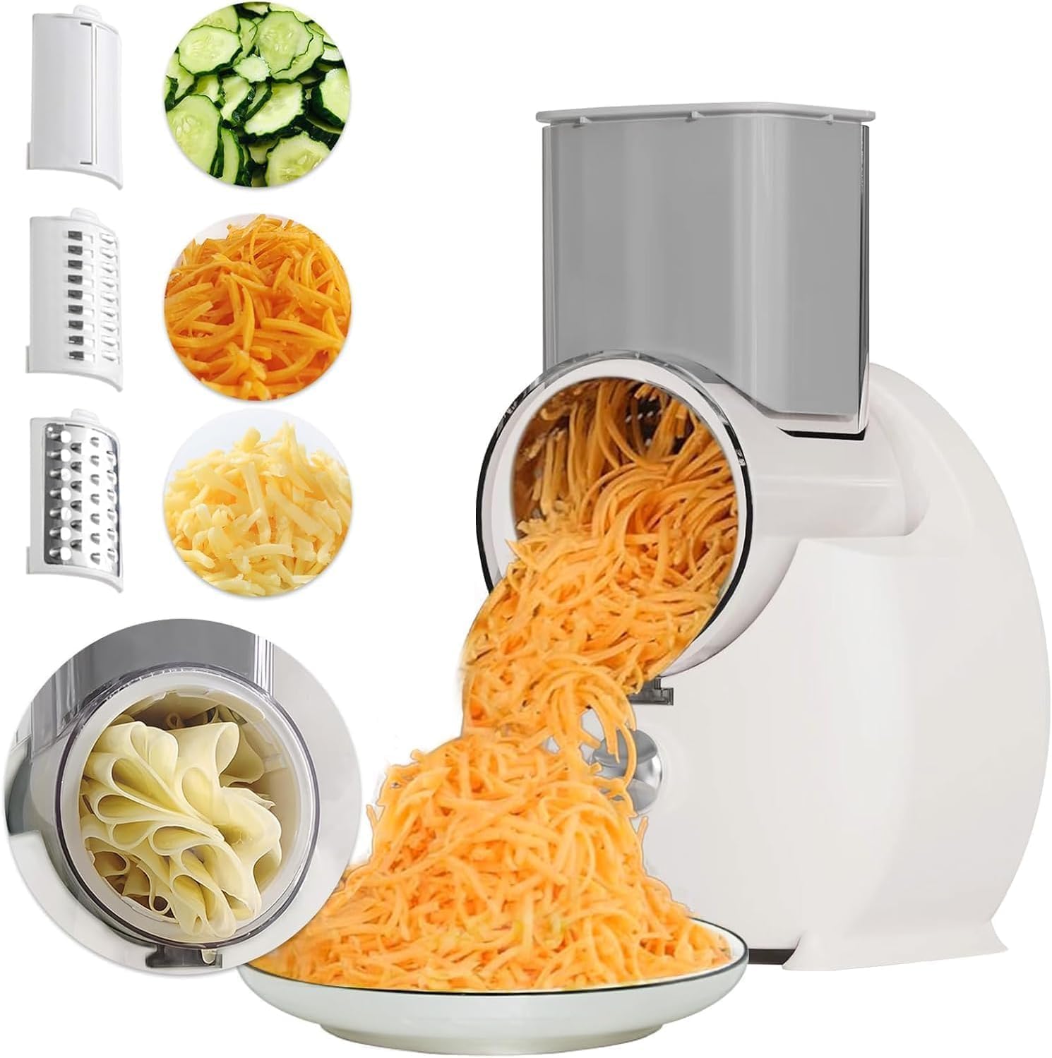 Electric Cheese Grater for Block Cheese,2025 Upgrade Electric Grater for Home Kitchen Use,3 Changeable Blades Salad Shooter Electric Slicer\/Shredder for Vegetable Fruit Nuts White