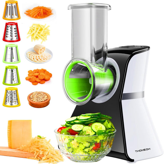 Electric Cheese Grater Salad Shooter,5-In-1 Electric Slicer For Home Kitchen,One-Touch Easy Control,With Safety Push Bar Cheese Grater Electric For Zucchini,Cheese,Vegetables And Smoothie