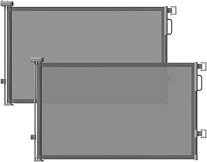 Retractable Baby Gates 2 Pack, 55" Wide Mesh Dog Gate Indoor, 34'' Tall Gate for Stairs Doorways Hallways Deck, Child Pet Safety Gate for Indoor Outdoor Home Use, Grey