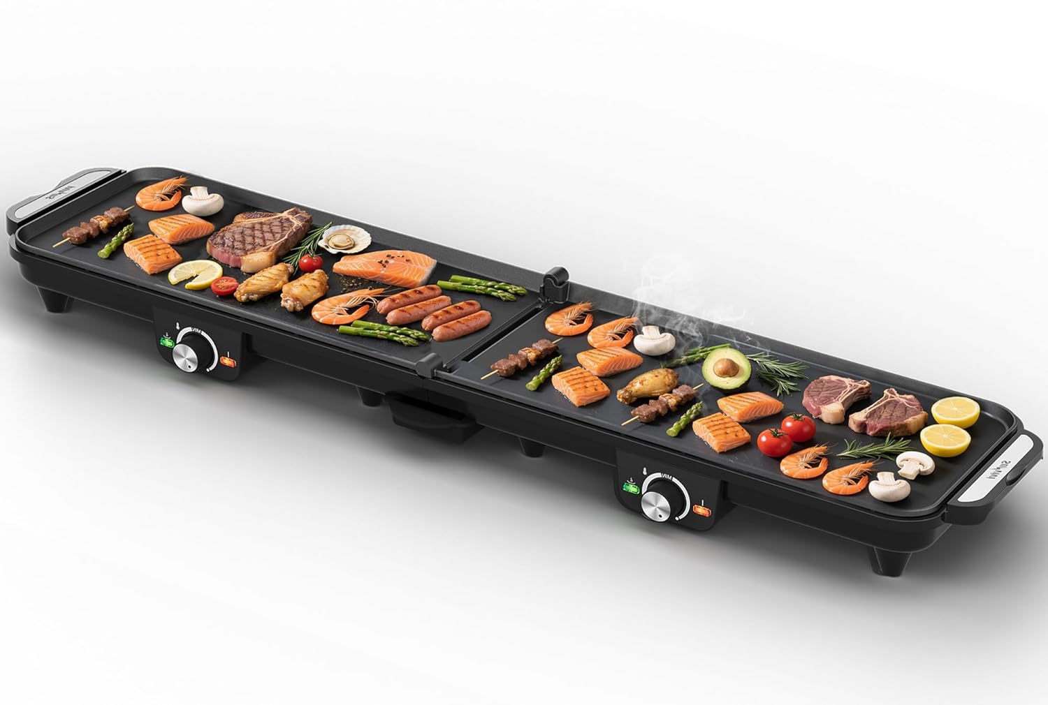 1600W Electric Griddle Indoor: Large Flat Top Grill with Nonstick Plates, 17.5" x 9", 2 Cooking Zone with Adjustable Temp, Pancake Egg Maker with Drip Tray, Indicator Light, Easy Cleanup