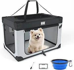 24 Inch Portable Collapsible Dog Crate, Travel Pet Crate with Soft Warm Blanket and Foldable Bowl for Small Dogs and Large Cats Indoor and Outdoor