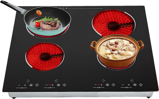 23 Inch Electric Cooktop 4 Burners Built-in Ceramic Cooktop, 3000W Ceramic Glass Countertop Electric Stove Top Burner with Touch Control, Timer, Safety Lock 110V Hard Wired (No Plug)
