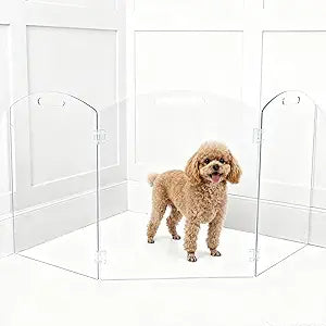 Clear Acrylic Freestanding Dog Gates for The House â€“ Folding 3-Panels Pet Gates for Doorways, Indoor Stairs, and Hallways, Transparent Barrier for Dogs, Puppies, and Cats