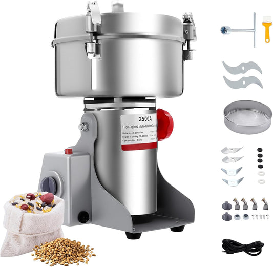 2500g Electric Grain Grinder, 4500W 110V Commercial Stainless Steel Grinders Countertop Home Flour Mill Grinder with Smart Timer Function 32000 rpm for Dry Cereals Corn Pepper Coffee