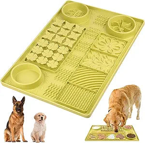 31.5" x 20" Large Multi-Function Dog Food Mat,Silicone Dog Lick Mat, Slow Feeder Mat for Dogs, Pet Mats for Food and Water,Pet Food Mat with Lip to Prevent Spills (Green)