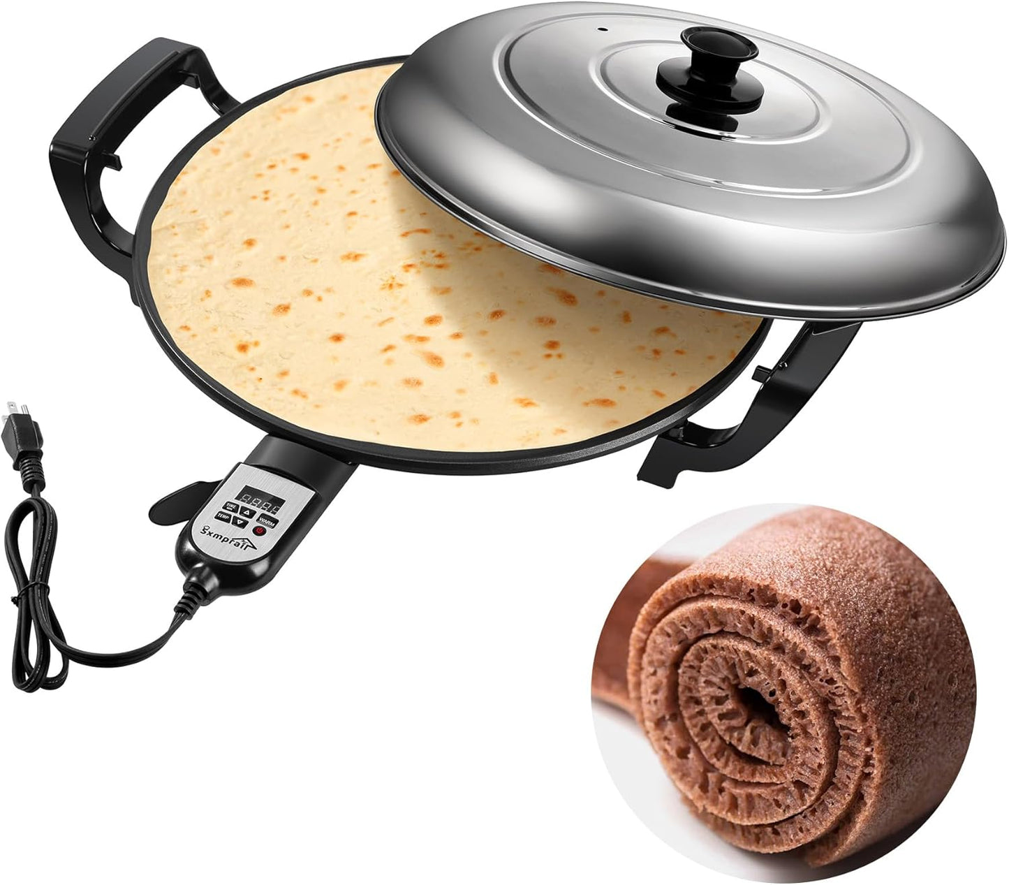 18.5" Ethiopian Injera Maker Mitad (Mogogo) Electric Griddle Adjustable Temperature & Time, Non-Stick Surface, Even Heating, Maker Norwegian Lefse, Swedish Pancake, Indian Dosa & Flatbreads
