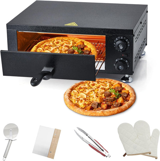 GarveeHome Electric Pizza Oven Indoor, 12 in Countertop Pizza Oven with 0-60 Minutes Timer, Pizza Maker Machine for Home and Commercial with Gloves, Clip & Pizza Roller