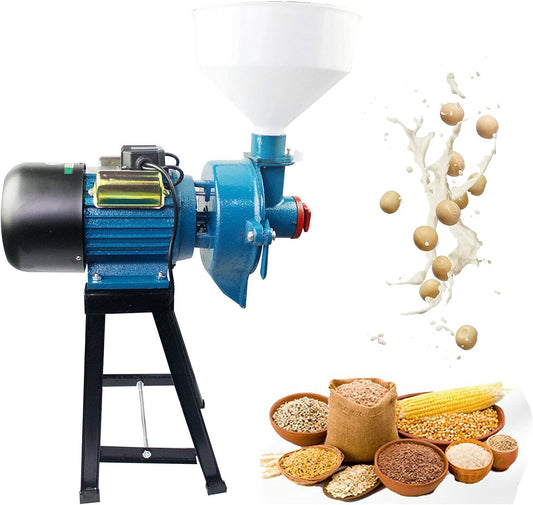 Mill Grinder Wet & Dry Mill Machine 110V 2.2KW Electric Grain Wet & Dry Feed Flour Milling Machine Cereals Grinder Rice Corn Grain Coffee Wheat with Funnel (C)