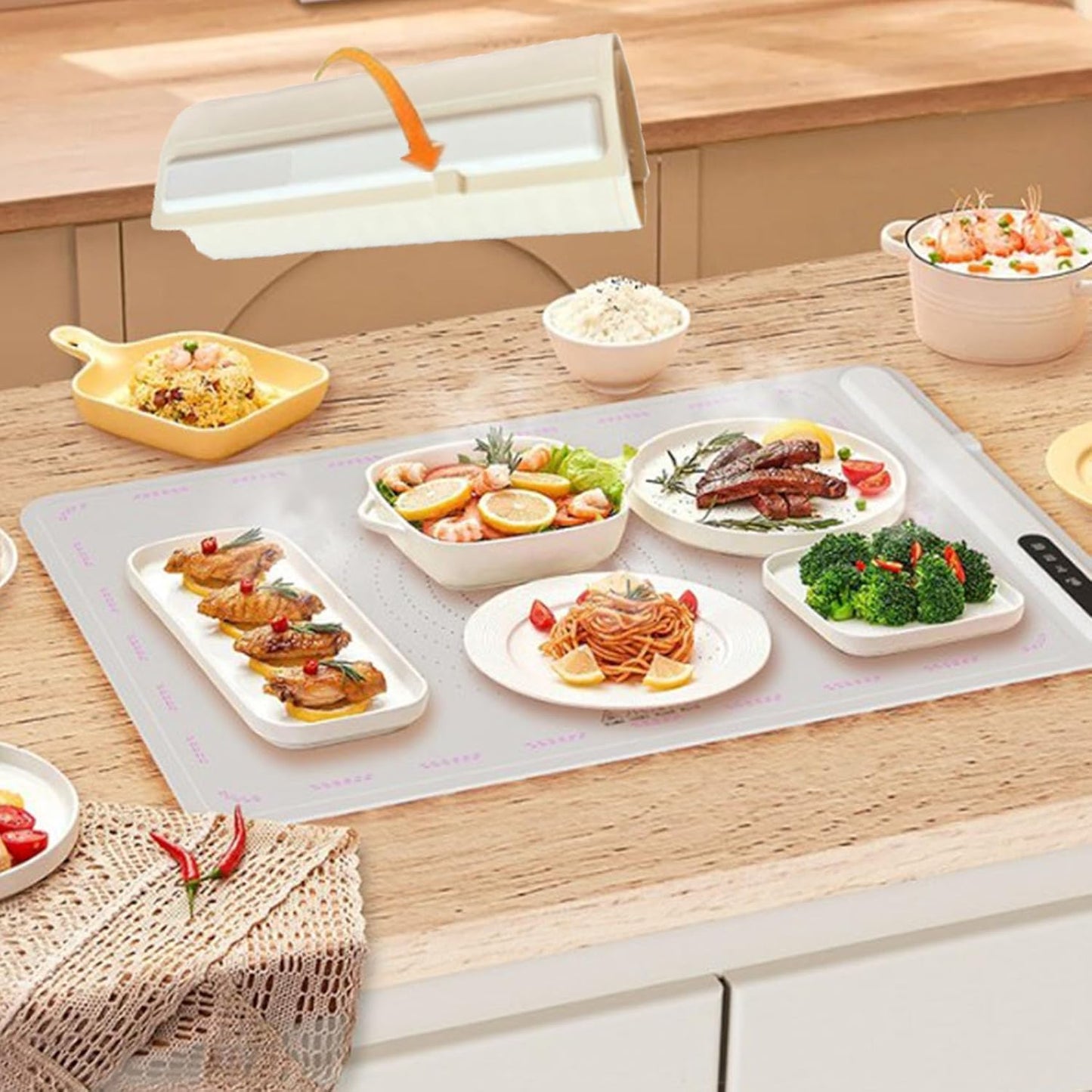 Flora Food Warmer - 2024 New Travel Roll up Heating Tray, Electric Warming Trays for Food, Electric Food Warming Tray with 3 Temperature Settings, Portable Roll up Heating Pad for Food (1PCS)