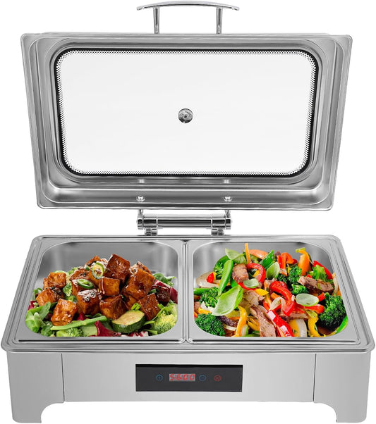 Electric Chafing Dish Buffet Set, 9L/2.38Gal Stainless Steel Chaffing Server with Temperature Control for Catering Buffets