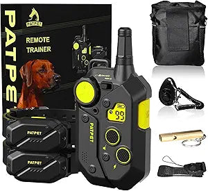 PATPET Dog Training Collar, 1.2 Mile Range 101 Training Levels Dog Shock Collar with Remote Control (15-150 lbs), Waterproof 100% Safe E Collar for Large Breed for 2 Dogs Black with Bright Green