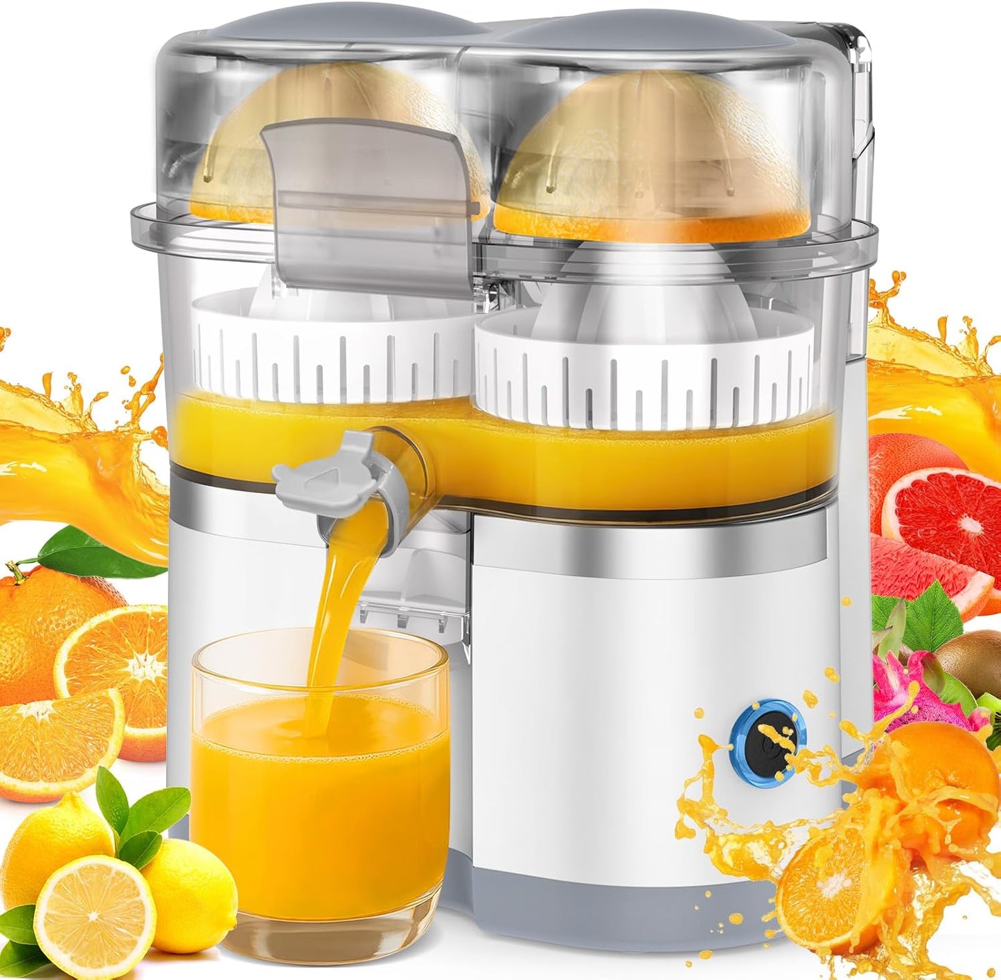 Electric Juicer Machine with Double Head & Built-in Fruit Cutter, Fast Orange Juicer & Lemon Juicer, Citrus Juicer for Oranges, Lemons, Limes & Grapefruits, Electric Lemon Squeezer for Home