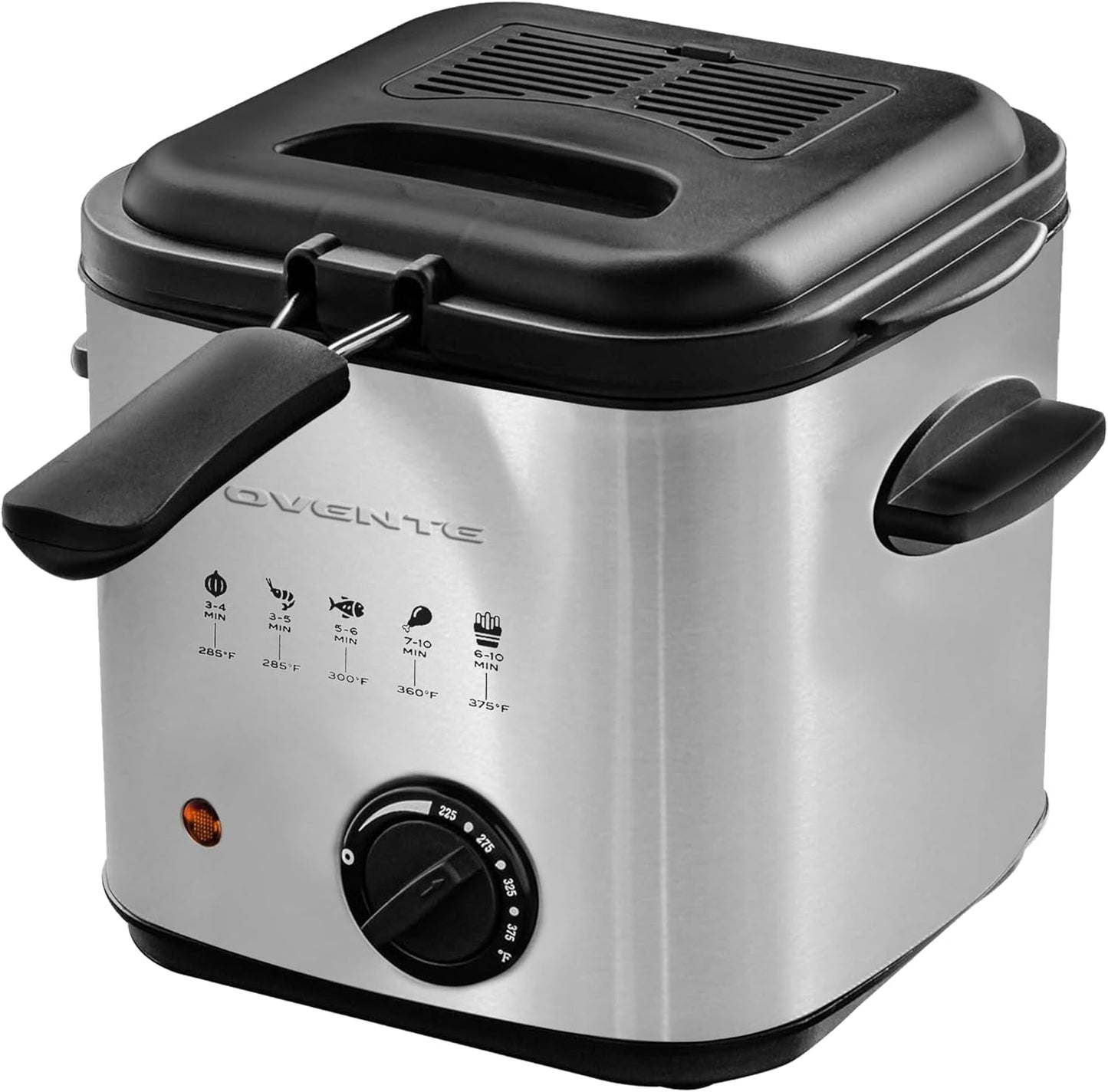 OVENTE Electric Deep Fryer, 1.5L Capacity, 800W with Adjustable Temperature, Viewing Window Lid, Removable Frying Basket & Cool-Touch Handles, Stainless Steel Countertop Fryer, Silver FDM1501BR