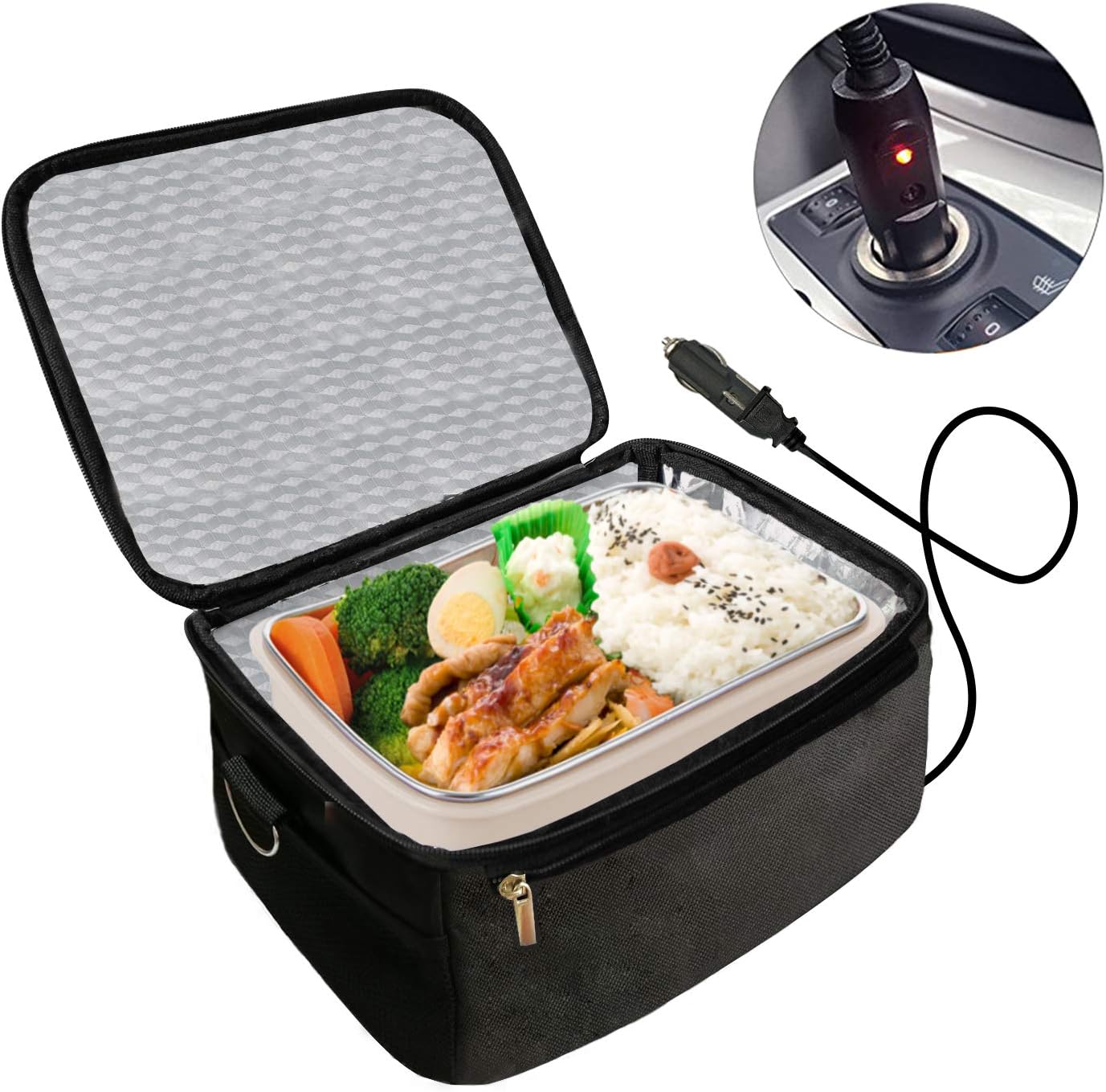 Food Warmer Personal Portable Mini Oven Electric Lunch Warmer For 12V Car,Truckers,Outdoors Travel, Camping,Black