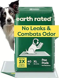 Earth Rated Max Absorbency Puppy Pee Pads for Dogs Absorbs 2X Faster & 2X More, Leak-Proof, Odor Control Potty Training, Unscented, XL, 28â€ x 34â€, 40 Count