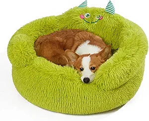 Jiupety Cute Calming Dog and Cat Bed, Anti-Anxiety Donut for Small Pets, Cozy Soft Pet Round Cuddler Bed with Non-Slip Bottom, L(27"Ã—27"Ã—14"), Green