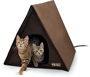 K&H Pet Products Outdoor Multi-Kitty A-Frame Heated Chocolate 35 X 20.5 X 20 Inches
