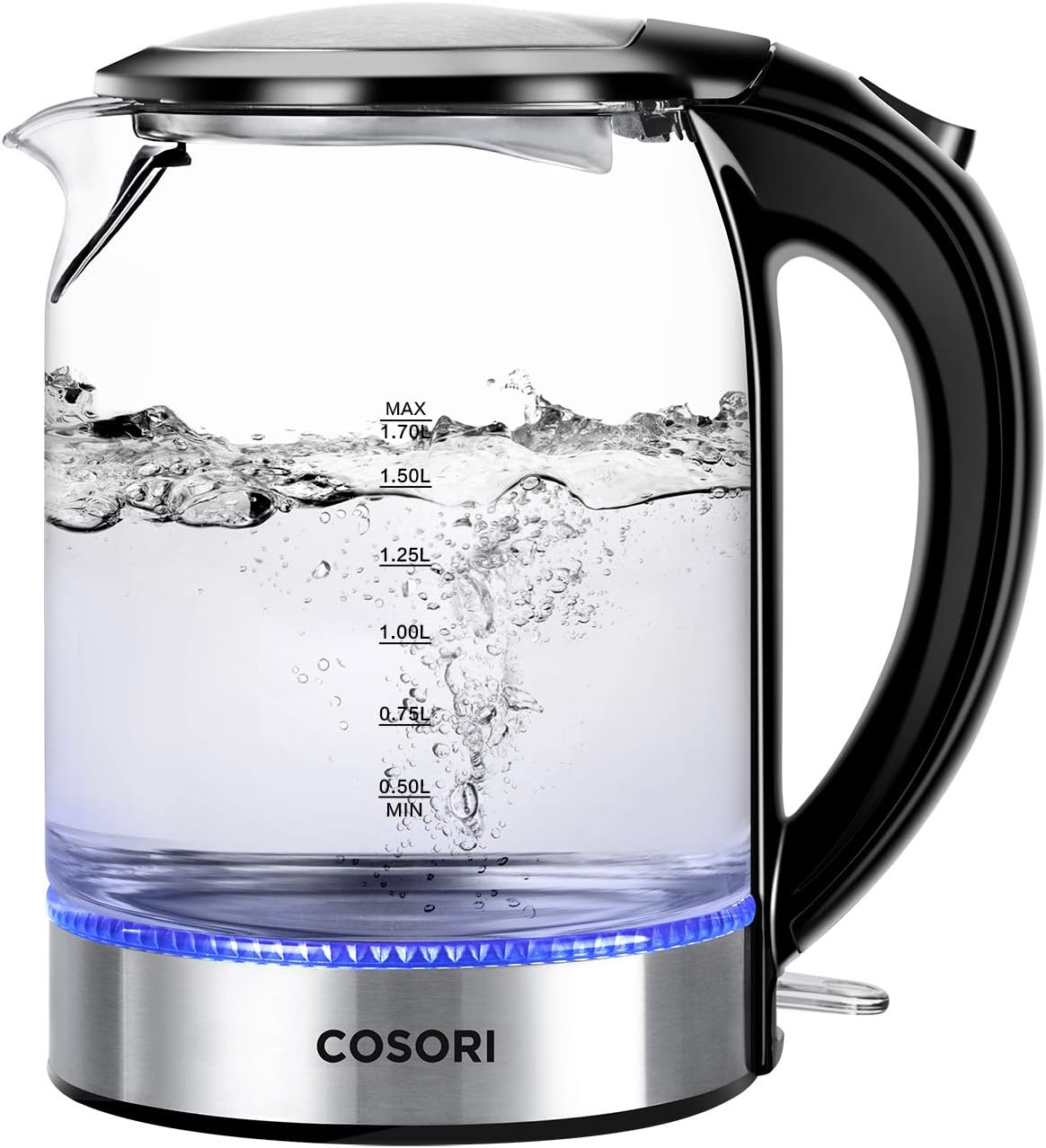 COSORI Speed-Boil Electric Tea Kettle, 1.7L Hot Water Kettle (BPA Free) 1500W Auto Shut-Off & Boil-Dry Protection, LED Indicator Inner Lid & Bottom, Transparent