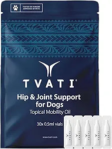 TVATI Pet Topical Mobility Oil for Dogs, All Natural Hibiscus & Organic Coconut Oil Blend Traditionally Used for Arthritis, Hip & Joint Support, Pre-Measured 30 Daily Vials