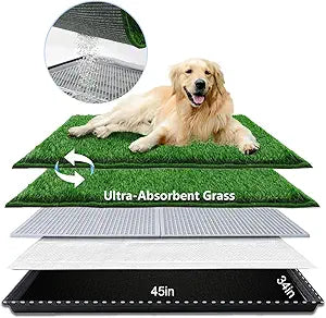 Dog Grass Pad with Tray Extra Large 45â€Ã—34â€, Dog Litter Box with Odor Free Artificial Grass Pee Pads for Dogs Potty Tray with Hemmed Edge, Realistic for Indoor Balcony