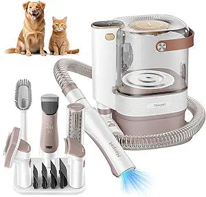 3.2L Dog Grooming Kit & Vacuum Suction, 3 Level Pet Hair Vacuum Groomer with Clippers for Thick Coats, 6 Shedding Grooming Tools for Dogs Cats