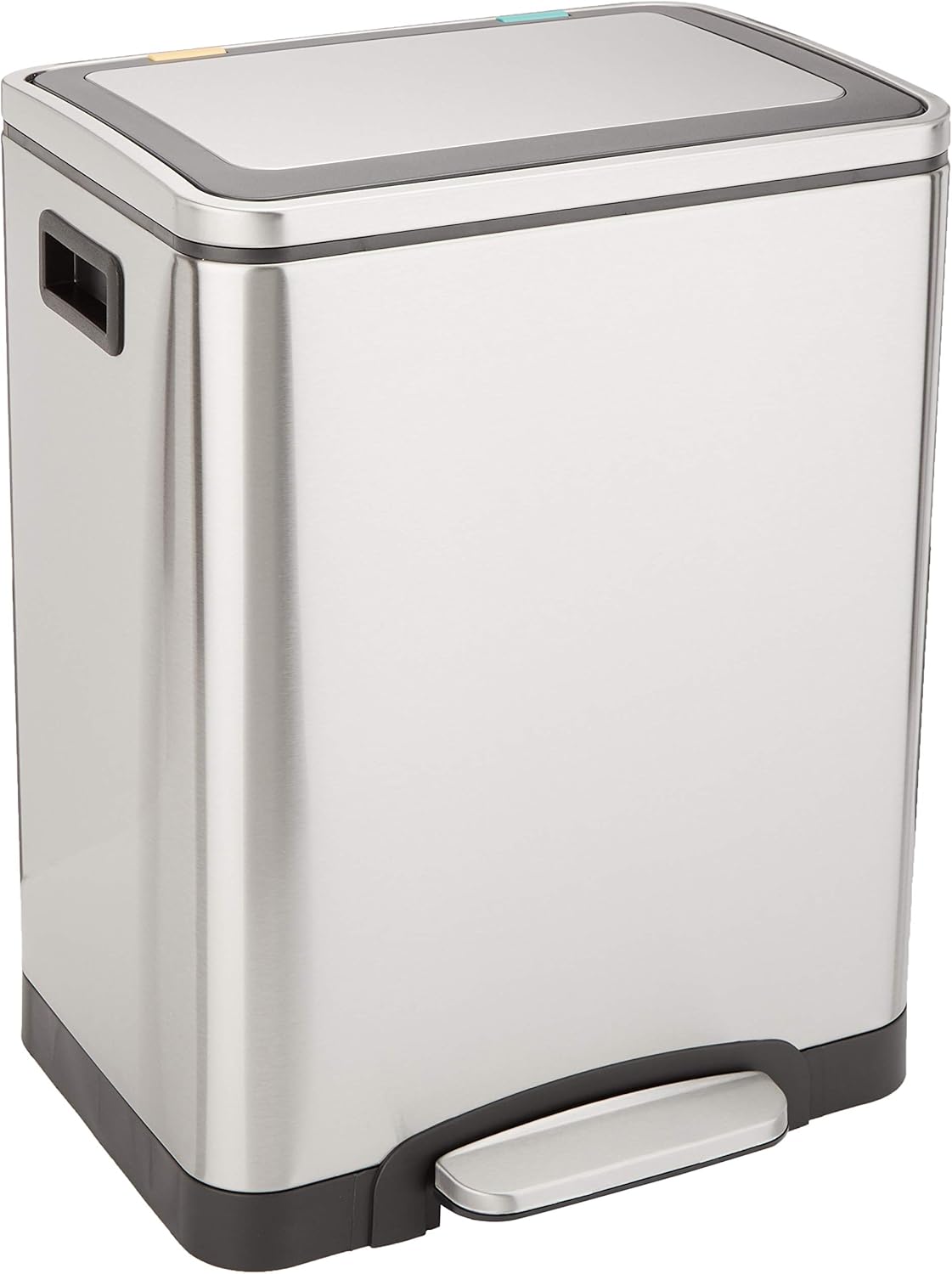 Amazon Basics 30L Dual Bin Soft-Close Trash can with Foot Pedal - 2 x 15 Liter Bins, Stainless Steel, Small Inner bins, Suitable for 1 or 2 People