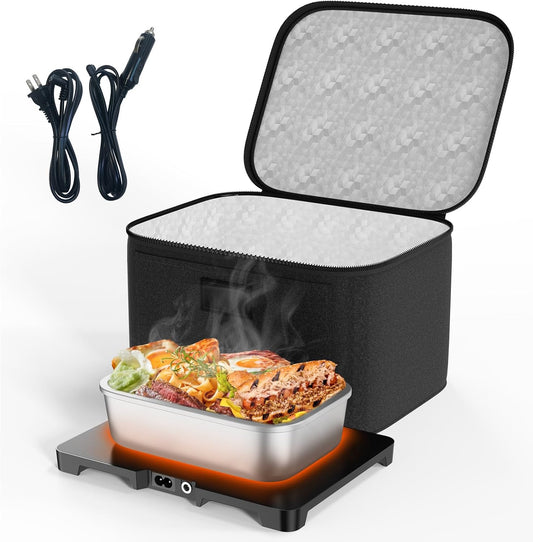 Lunch Bags Built-in Heating Plate - 3-In-1 Portable Electric Lunch Box Works in Car\/Truck Lighter Ports and Wall Outlets,12V\/24V\/110V Mini Oven Food Warmer,Heated for Office Travel Work Meal Reheating
