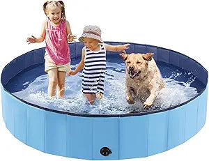 Foldable Dog Pool, Portable Pet Bath Tub and Kiddie Swimming Pool, Collapsible Bathtub for Puppies, Small, Medium and Large Dogs, Cats and Kids, 55 x 12 in, Blue