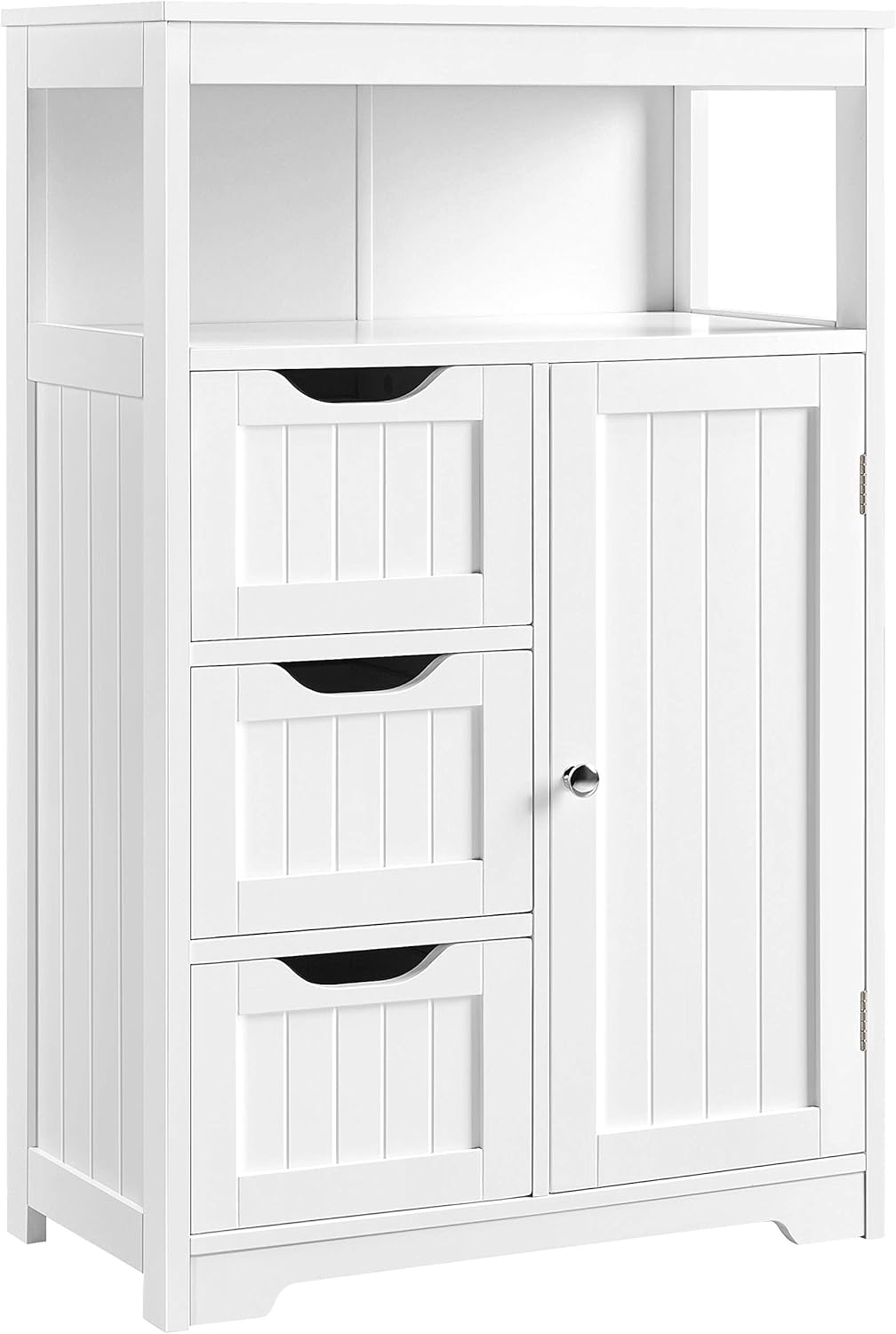 Yaheetech Bathroom Floor Cabinet Wooden Storage Organizer with 1 Door and 3 Drawers, Free-Standing Cupboard for Kitchen\/Living Room\/Bathroom Use, White