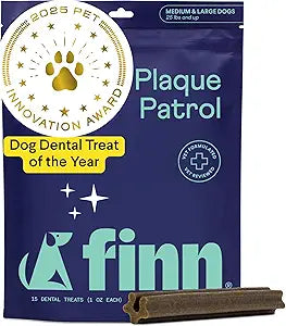 Finn Plaque Patrol Dental Chews | Triple-Action Defense Against Plaque, Tartar, and Bad Breath | for Medium/Large Dogs, 25+ lbs
