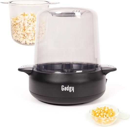 Gadgy Popcorn Machine \u2013 500W Electric Hot Oil Popcorn Maker with Non-Stick Plate, Lid & Stirrer \u2013 Large 24-Cup Popper for Home, Parties, Movie Night \u2013 Butter, Sugar & Spice Compatible (Matte Black)