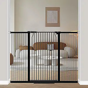 40.5" Extra Tall Baby Gate for Stairs, 57.5"-60.2" Extra Wide Dog Pet Gate No Drill, Narrow Bar Dog Gates Barrier Indoor, Adjustable Tension Safety Gate, Auto Close No Climb Fence Black
