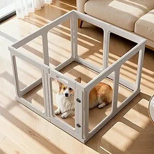 23.6â€œ H Clear Acrylic Plastic Dog Playpen, 8Pcs Lightweight & Easy Assemble Playpen Divider, Durable Safety Play Pen Indoors, Puppy, Cat, Small Animal(White)
