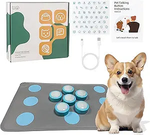 Dog Buttons for Communication â€“ 6 Pack Rechargeable Dog Talking Buttons Starter Kit with Non-Slip Mat, High-Sensitivity & 24s Voice Recording 49 Stickers Pet Training Buttons for Dogs & Cats