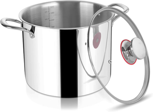 Herogo 10 Quart Stock Pot, 18\/10 Stainless Steel Large Cooking Pot with Lid, 10 QT Metal Pasta Stockpot for Chicken Soup, Tri-ply Big Stockpot for Induction Gas Electric Stove, Dishwasher Safe