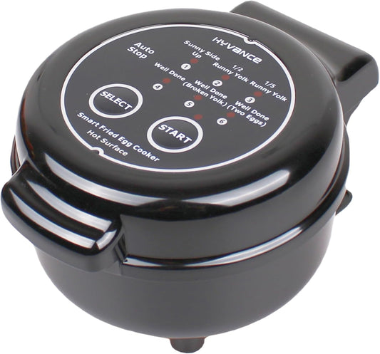 Hyvance Smart Fried Egg Cooker, Automatic Fried Egg Maker for 6 Features like Sunny Side Up, Over Easy, Fully Cooked & More. Auto Power Off, Alarm, Round Shape, Non Stick Coating (Black)