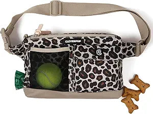 Cleverpup Walk & Train 2-in-1 Dog Walking Bag - Hands-Free Training Crossbody Sling & Fanny Pack with Treat Pouch, Poop Bag Holder, Phone Pockets - Adjustable Waist or Shoulder Strap - Leopard