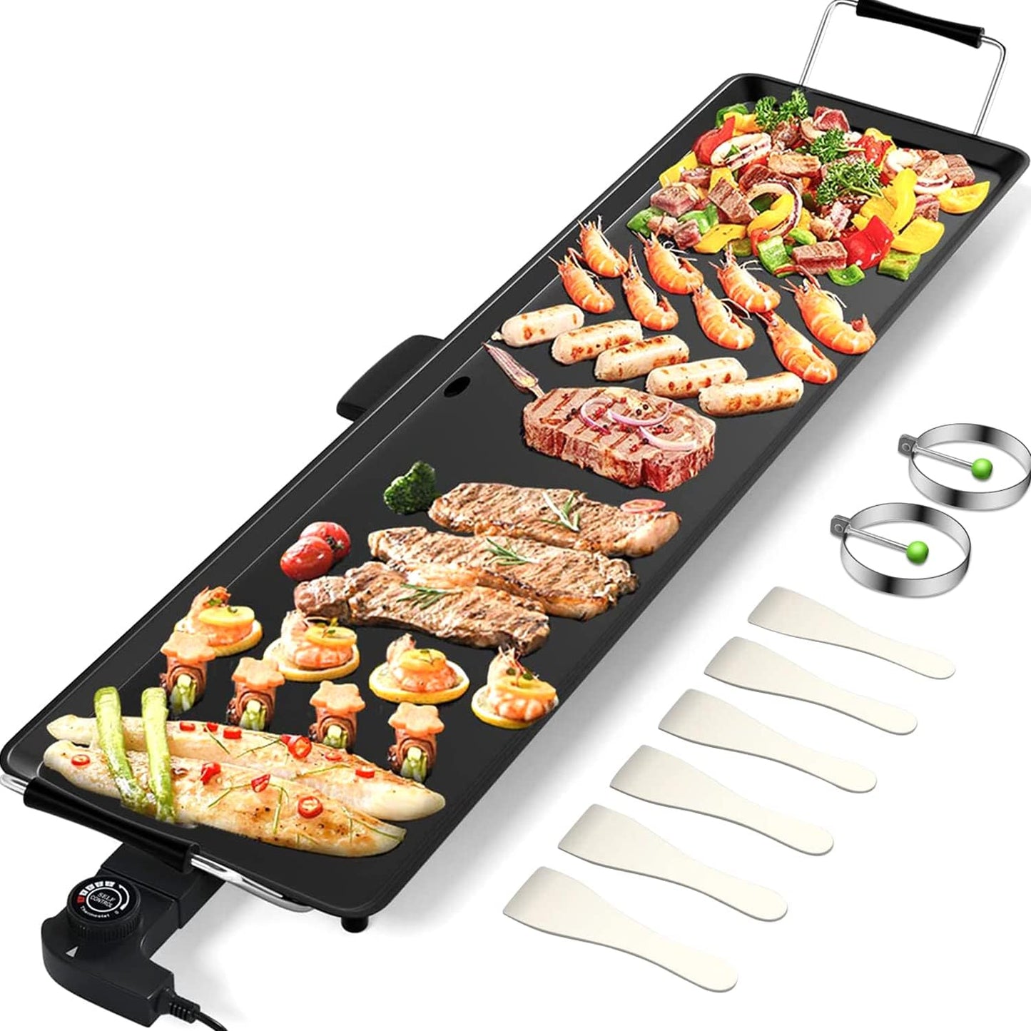 ARLIME Electric Griddle, 35" Teppanyaki Grill w\/Extra Large Tabletop, Portable BBQ Grill Electric with Drip Pan & Adjustable Temperature, Long Griddle for Party, Home, Camping, Cooking