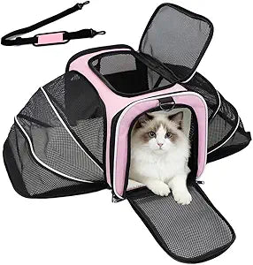 Double Expandable Cat Carrier,Airline Approved Soft-Sided Pet Travel Carrier for Small Dogs Cats under 15 lbs,Waterproof 600D Oxford Fabric with Washable Replacement Liner,Odor-Free & Claw-Proof(Pink)